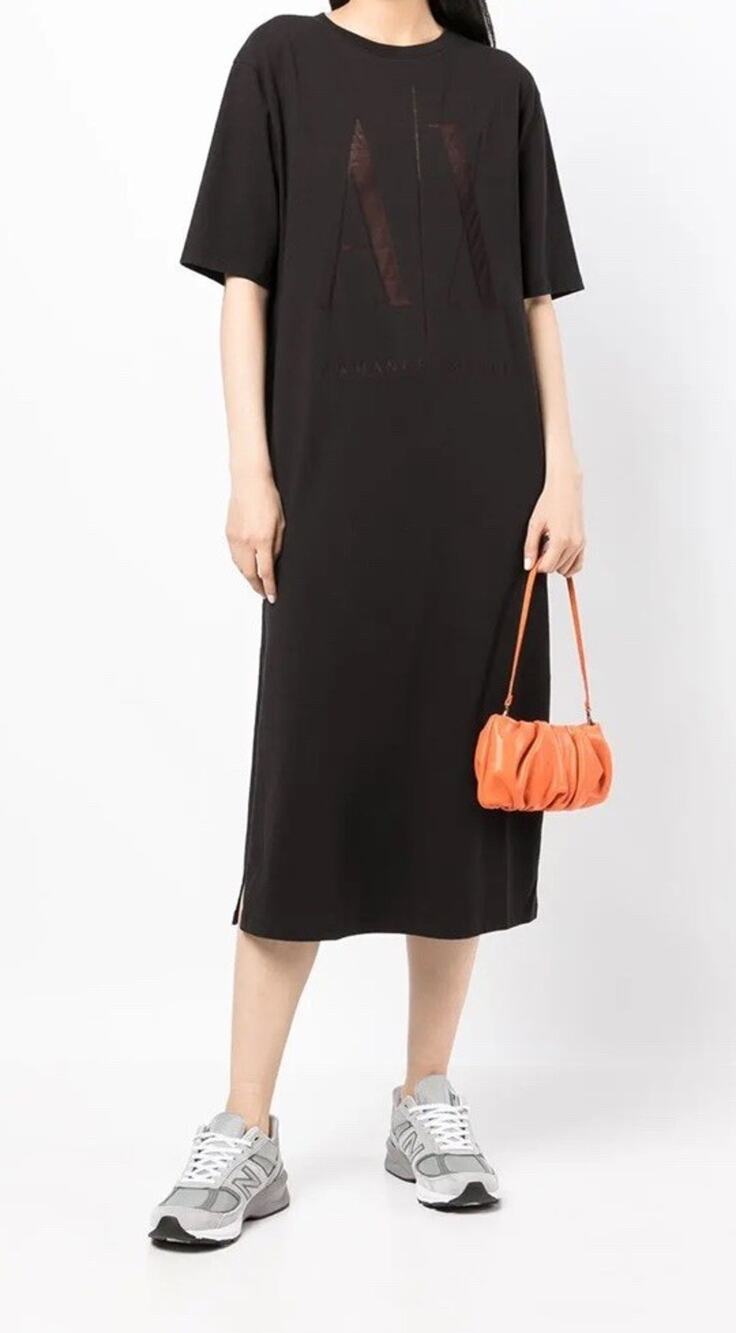 Armani Exchange Logo Midi T-Shirt Dress Black Size Medium